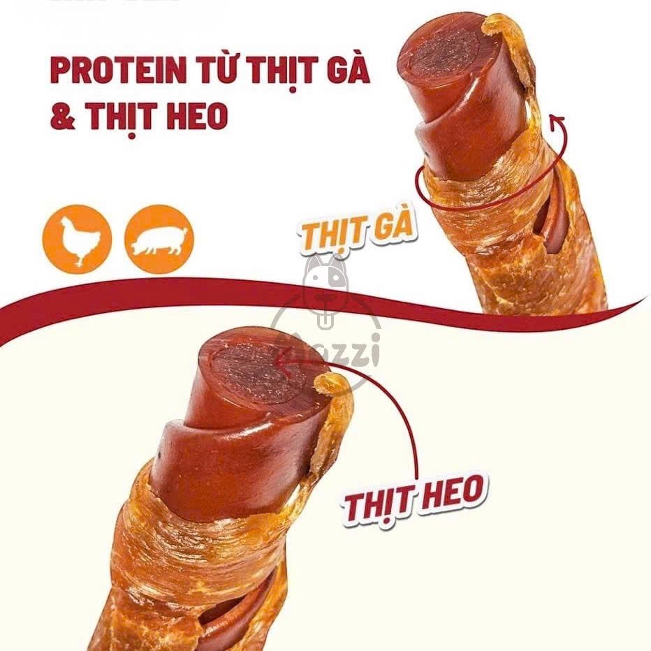 Snack cho chó Jireho Que cuộn xoắn nhân thịt heo cuốn gà đậu phộng