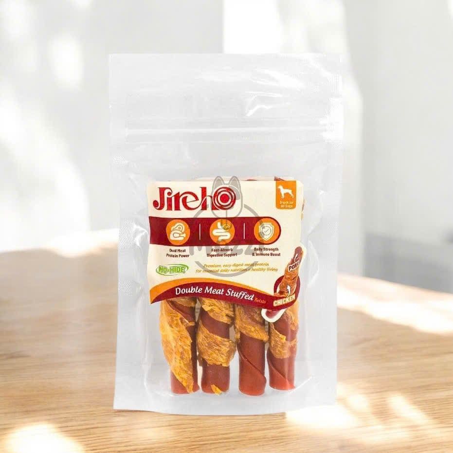 Snack cho chó Jireho Que cuộn xoắn nhân thịt heo cuốn gà đậu phộng