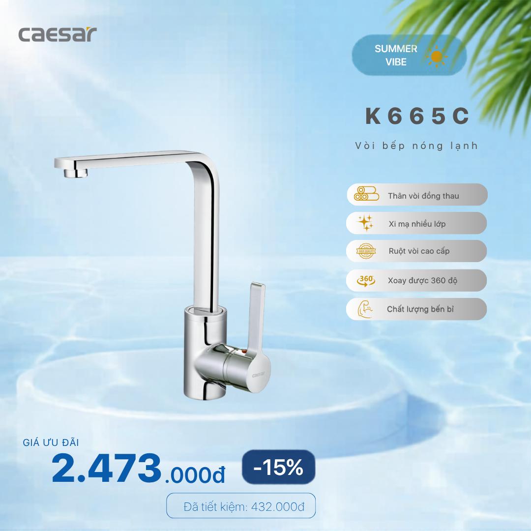  Khuyến mãi ưu đãi Vòi bếp Nóng Lạnh - K665C 