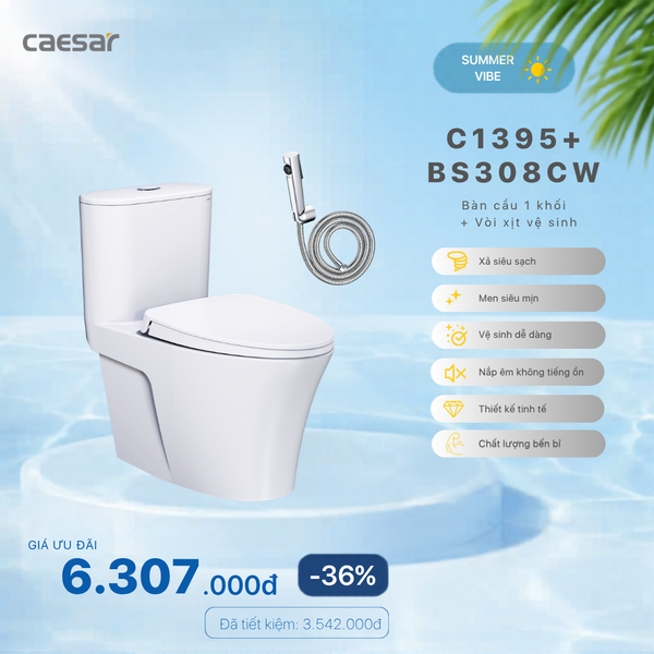 Khuyến mãi ưu đãi Bàn Cầu Một khối + Vòi xịt - C1395 + BS308CW
