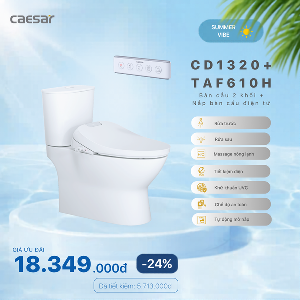 Khuyến mãi ưu đãi - Bàn Cầu hai khối + Nắp điện tử - CD1320 - TAF610H