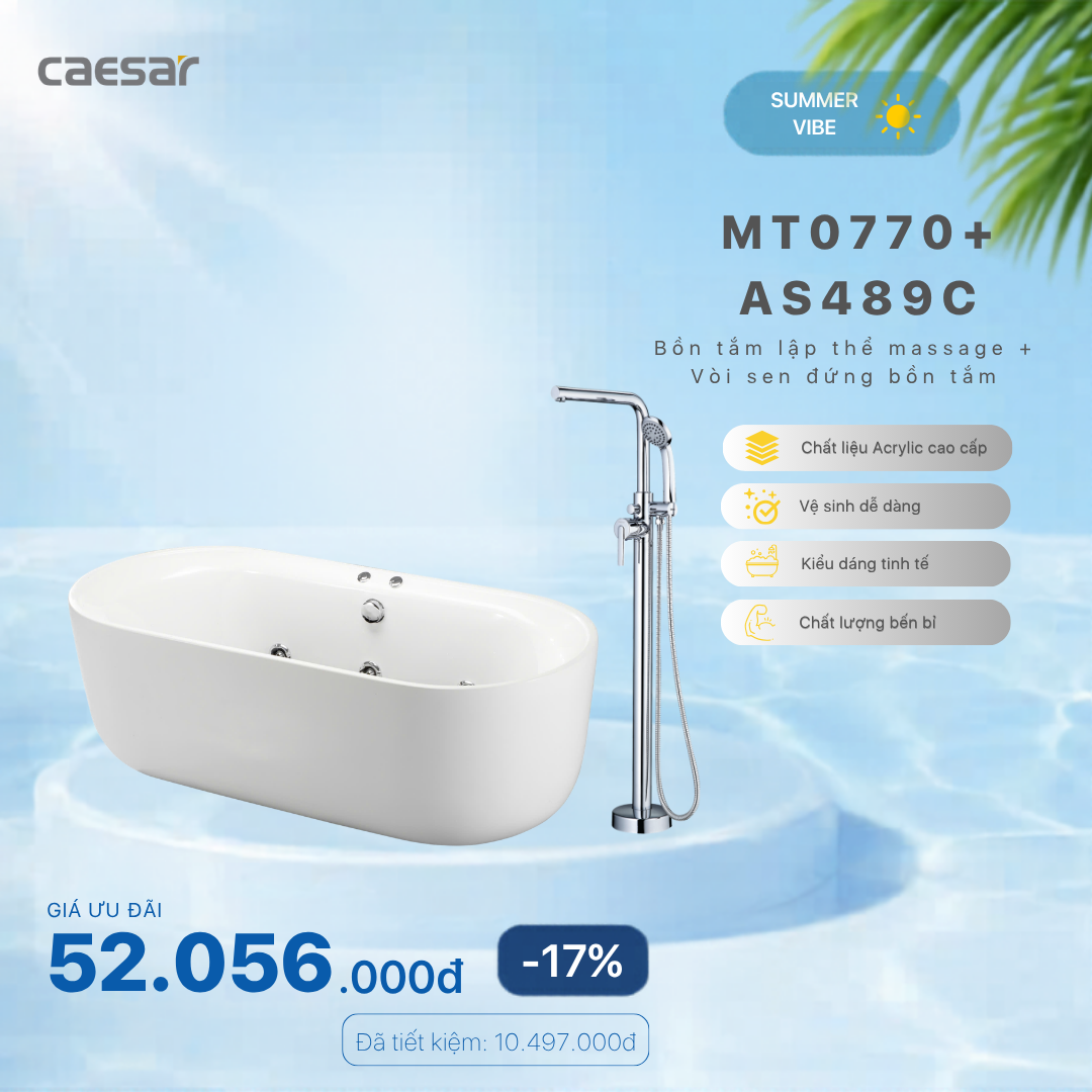  Khuyến mãi ưu đãi - Bồn tắm Chân Yếm (Lập thể) + Vòi Sen Đứng Bồn Tắm Nóng Lạnh - MT0770 + AS489C 