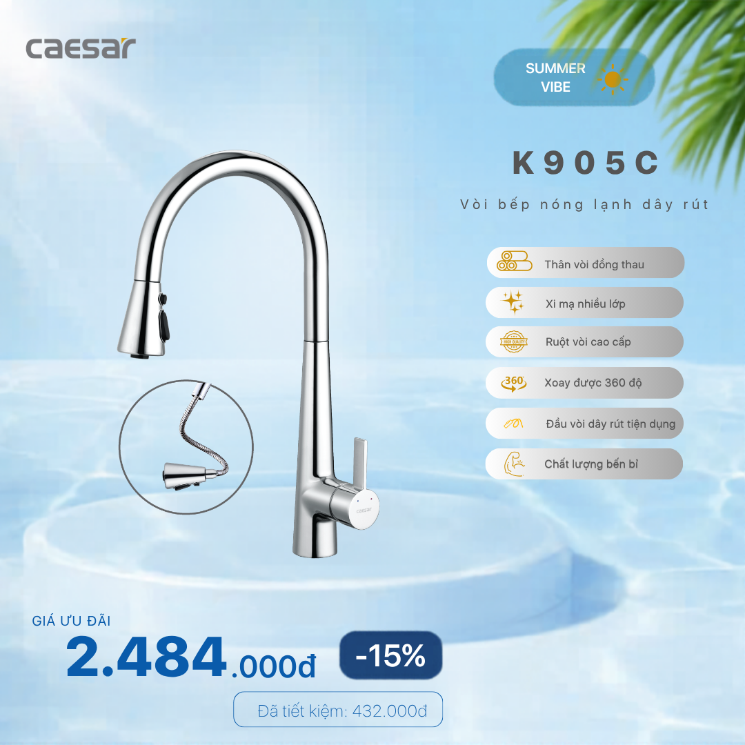  Khuyến mãi ưu đãi Vòi bếp Nóng Lạnh - K905C 