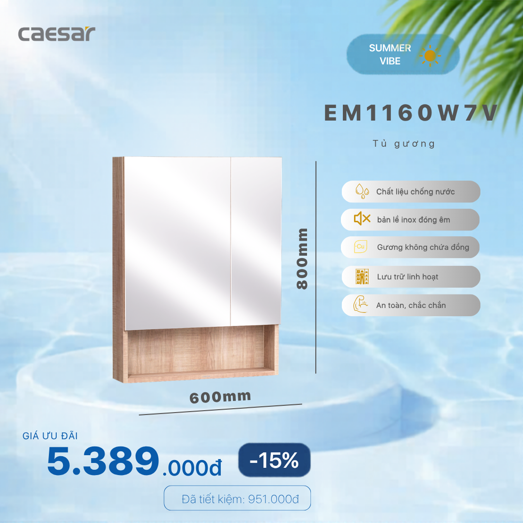  Khuyến mãi ưu đãi - Tủ gương Metis - EM1160W7V 