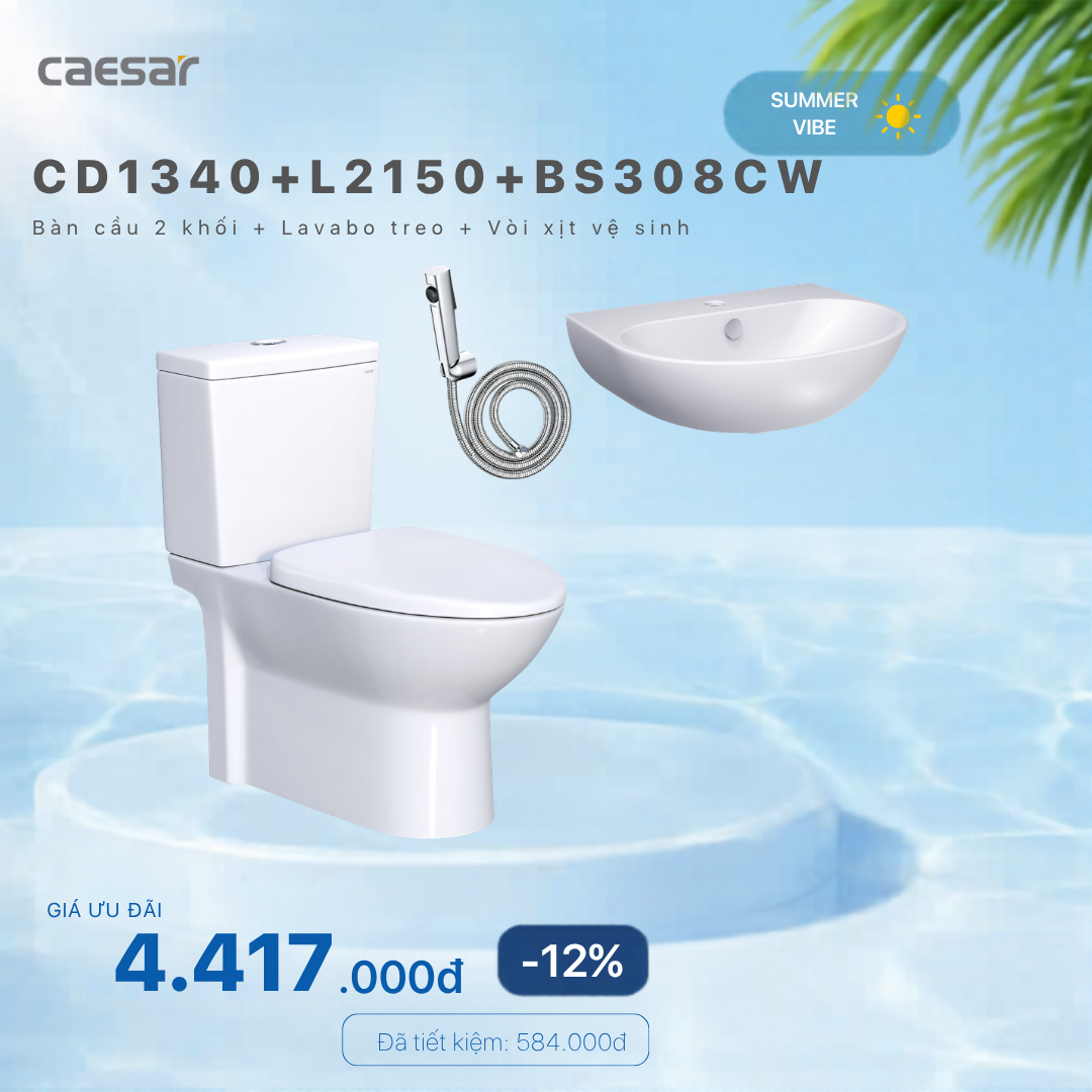  Khuyến mãi bàn cầu + Lavabo treo + Vòi xịt Xi - CD1340 + L2150 + BS308CW 