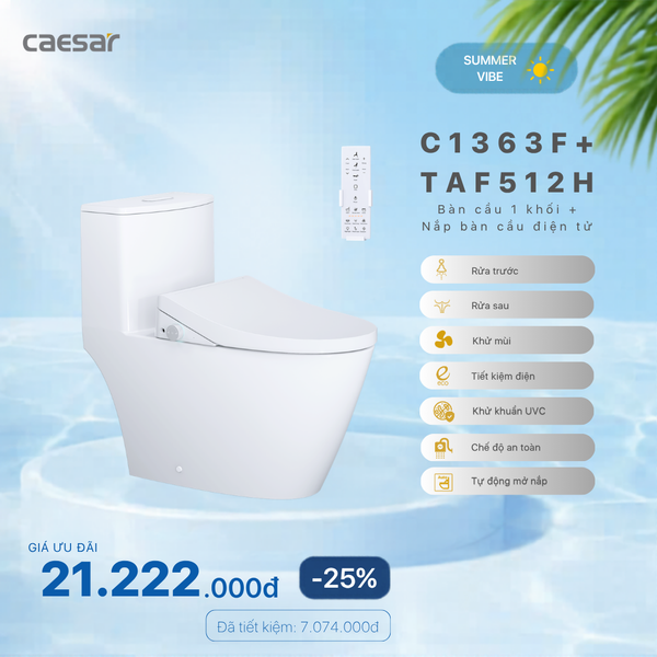 Khuyến mãi ưu đãi - Bàn cầu một khối + Nắp điện tử - C1363F + TAF512H