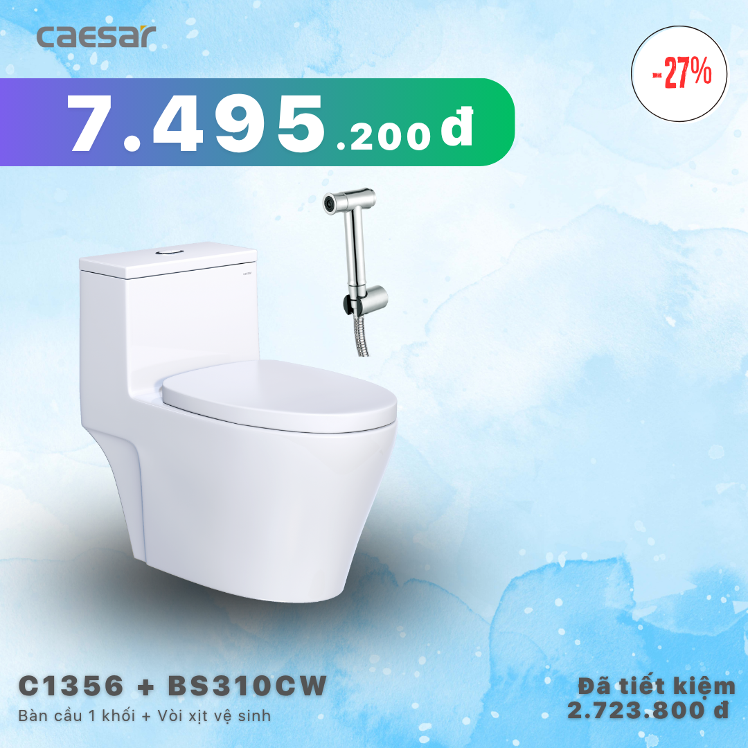  Khuyến mãi ưu đãi Bàn Cầu một khối + Vòi xịt  - C1356 + BS310CW 