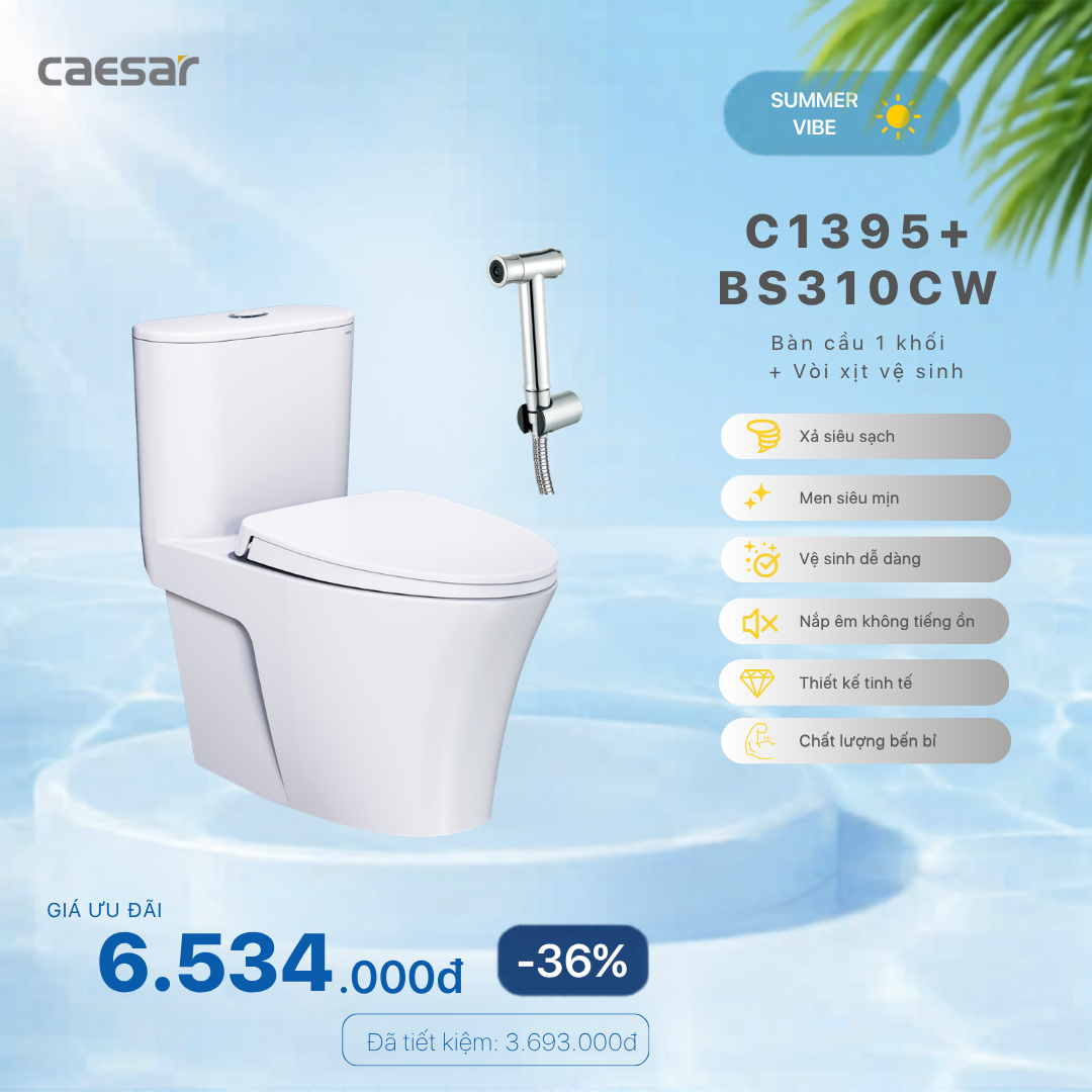  ​​​​​​​Khuyến mãi ưu đãi Bàn Cầu Một khối + Vòi xịt - C1395 + BS310CW 