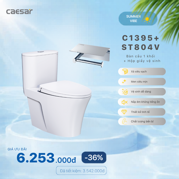 Khuyến mãi ưu đãi Bàn Cầu Một khối + Hộp đựng giấy vệ sinh - C1395 + ST804V