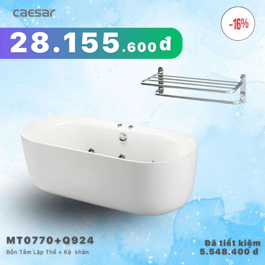  Khuyến mãi ưu đãi - Bồn tắm Chân Yếm (Lập thể) + Kệ khăn 2 tầng - MT0770 + Q924 