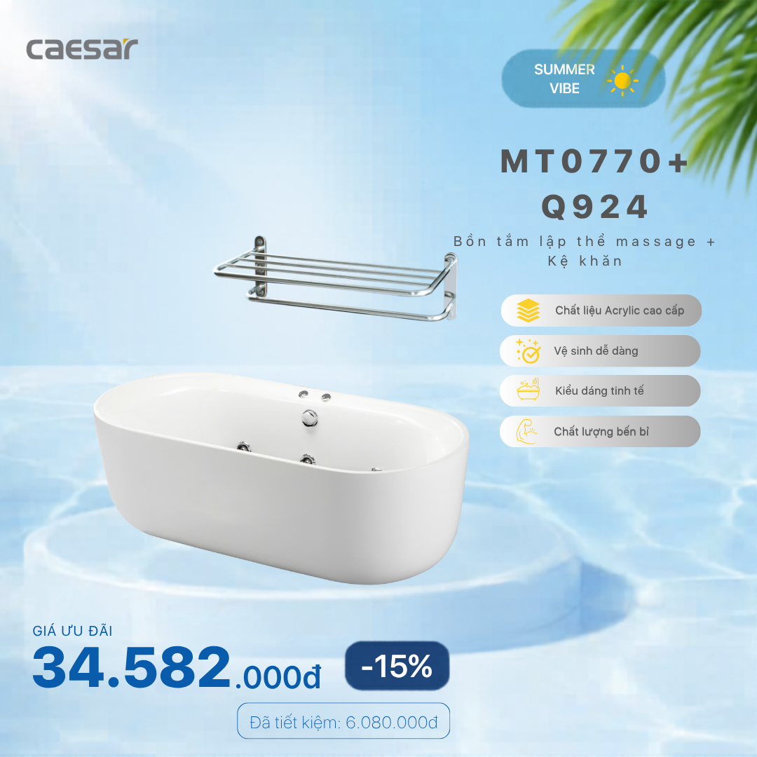  Khuyến mãi ưu đãi - Bồn tắm Chân Yếm (Lập thể) + Kệ khăn 2 tầng - MT0770 + Q924 