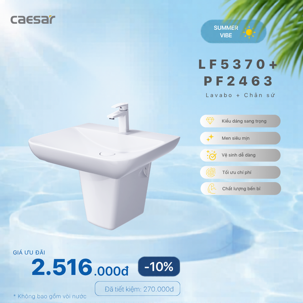  Khuyến mãi ưu đãi - Lavabo treo + chân sứ - LF5370 + PF2463 