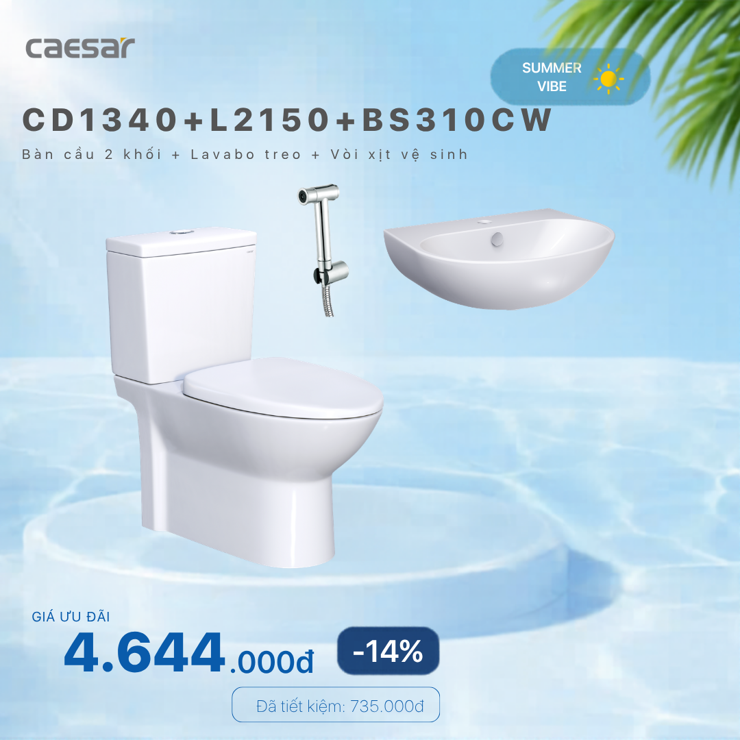  Khuyến mãi bàn cầu + Lavabo treo + Vòi xịt Inox - CD1340 + L2150 + BS310CW 