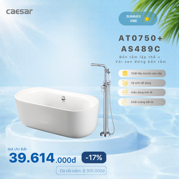  Khuyến mãi ưu đãi - Bồn tắm Lập Thể + Vòi sen bồn tắm nóng lạnh - AT0750 + AS489C 