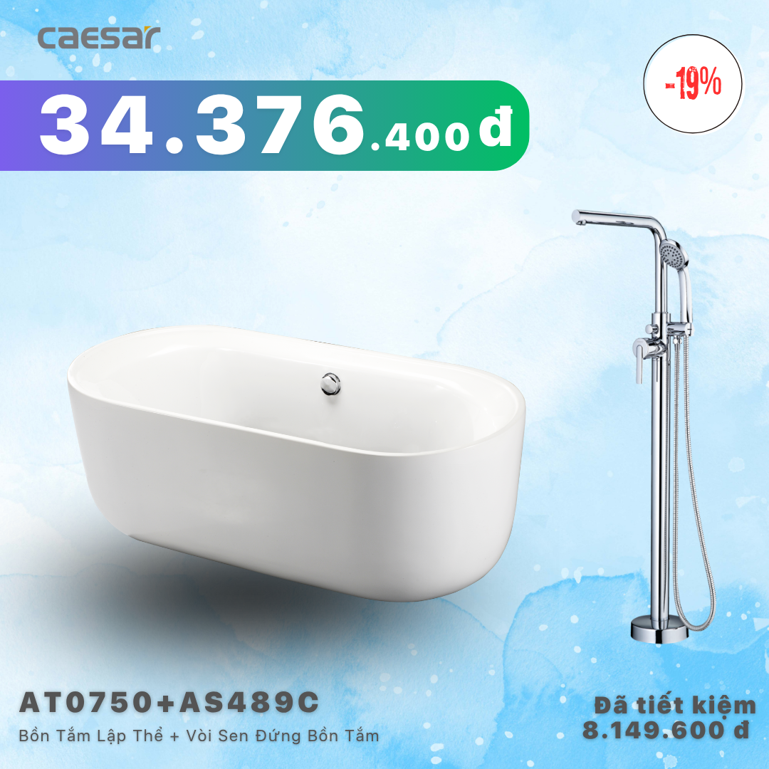  Khuyến mãi ưu đãi - Bồn tắm Lập Thể + Vòi sen bồn tắm nóng lạnh - AT0750 + AS489C 