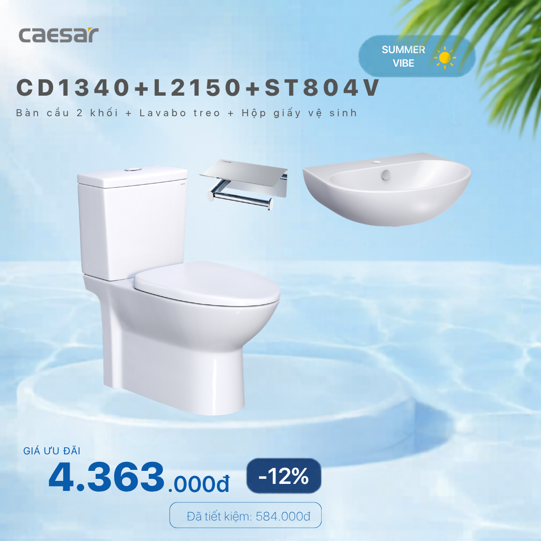  Khuyến mãi bàn cầu + Lavabo treo + Hộp đựng giấy vệ sinh - CD1340 + L2150 + ST804V 