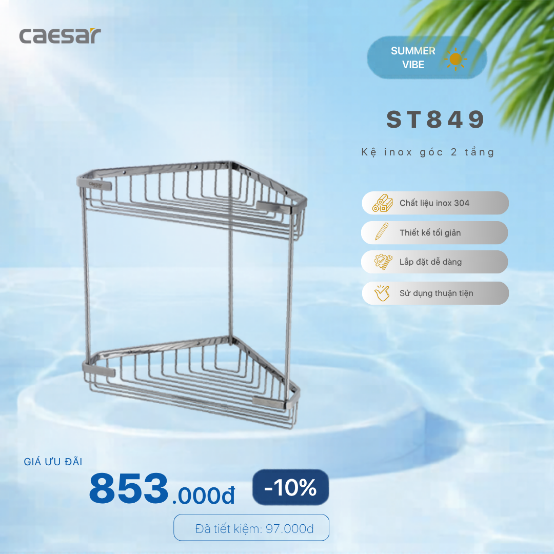  Khuyến mãi ưu đãi - Kệ Inox Góc 2 Tầng - ST849 