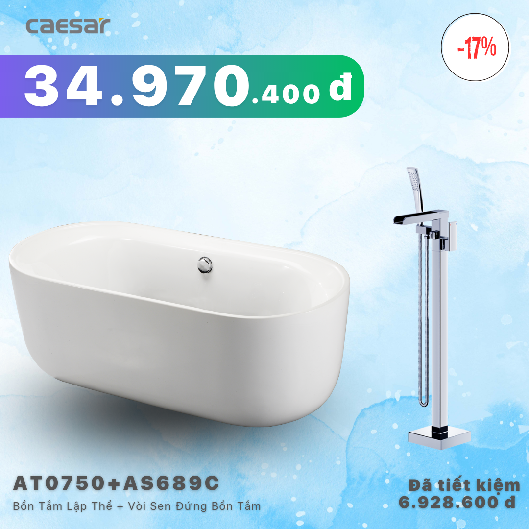  Khuyến mãi ưu đãi - Bồn tắm Lập Thể + Vòi sen bồn tắm nóng lạnh - AT0750 + AS689C 