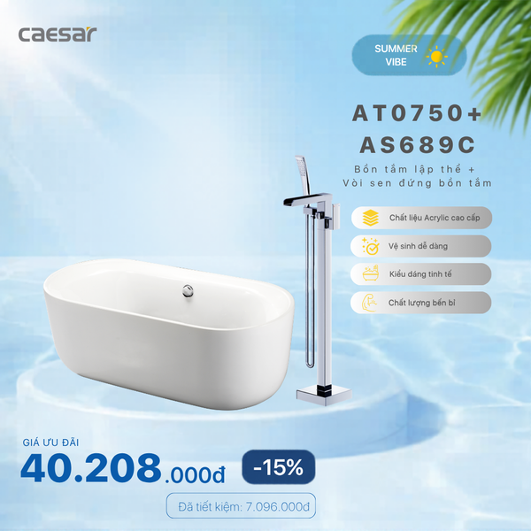  Khuyến mãi ưu đãi - Bồn tắm Lập Thể + Vòi sen bồn tắm nóng lạnh - AT0750 + AS689C 