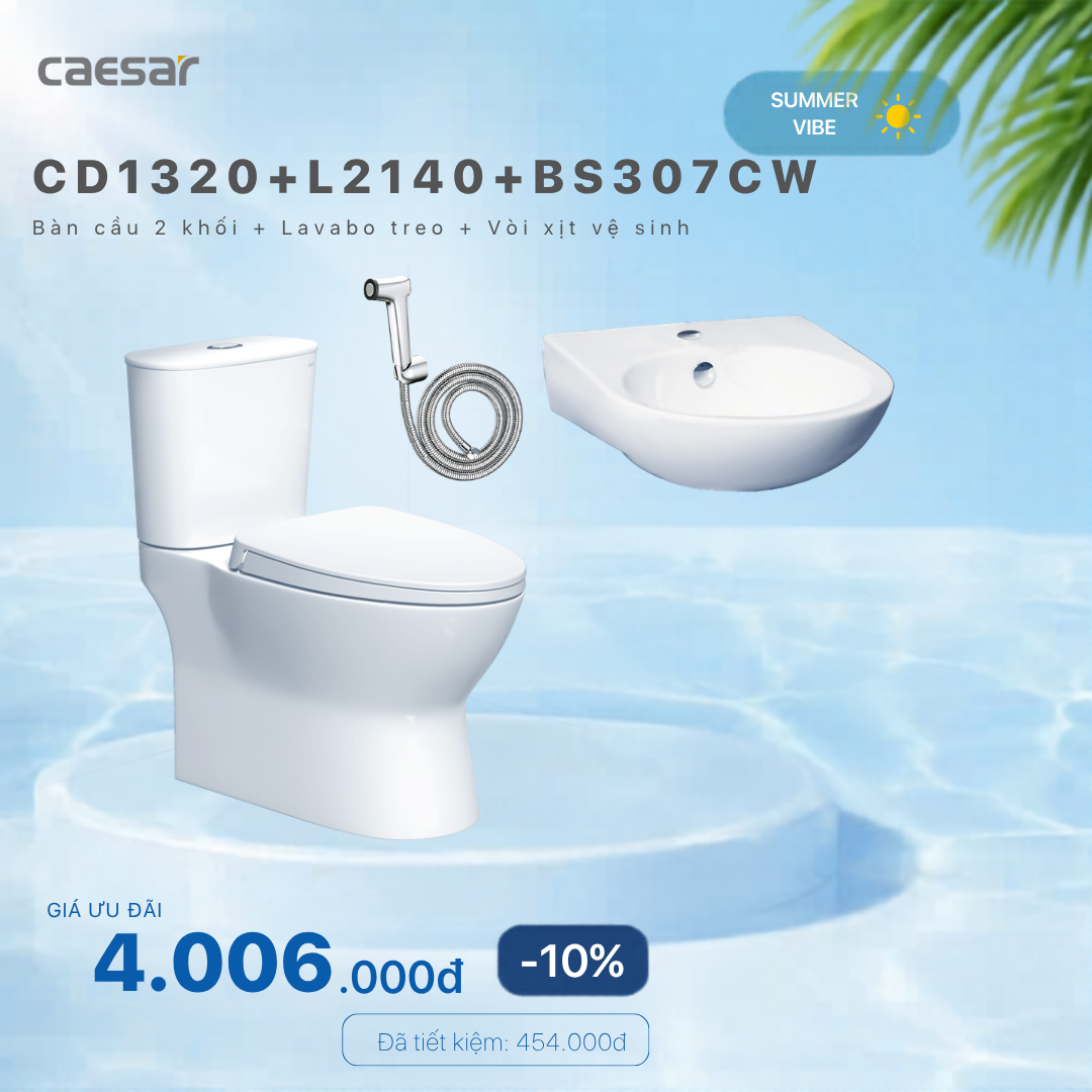  Khuyến mãi combo  - Bàn Cầu 2 Khối +  Lavabo + Vòi xịt xi - CD1320 + L2140 + BS307CW 