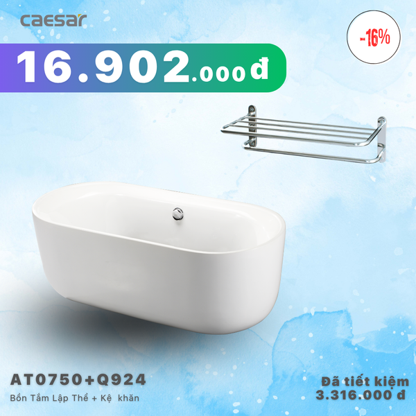  Khuyến mãi ưu đãi - Bồn tắm Lập Thể + Kệ khăn - AT0750+ Q924V 