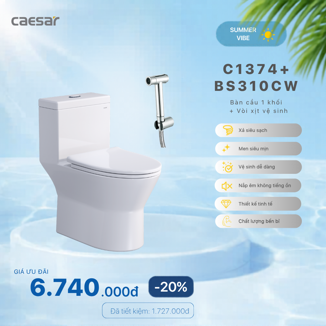  Khuyến mãi ưu đãi - Bàn Cầu Một Khối + Vòi xịt - C1374 + BS310CW 