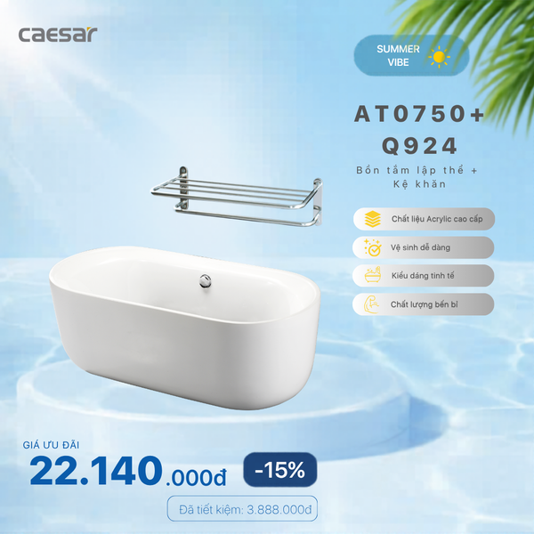 Khuyến mãi ưu đãi - Bồn tắm Lập Thể + Kệ khăn - AT0750+ Q924V