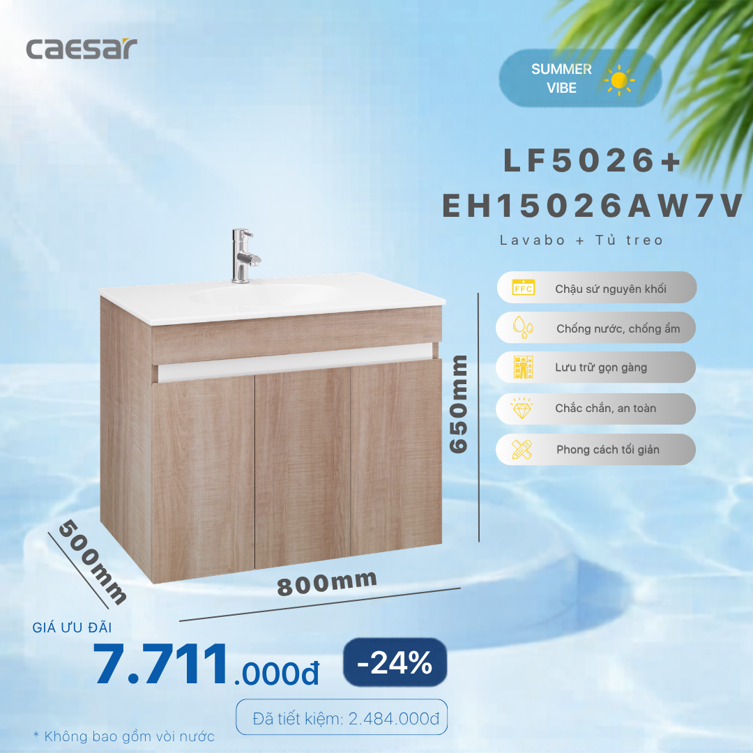 Khuyến mãi ưu đãi - Lavabo + Tủ treo - LF5026 + EH15026AW7V 