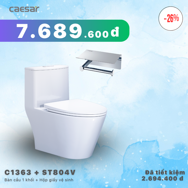 Khuyến mãi ưu đãi Bàn cầu một khối + Hộp đựng giấy vệ sinh - C1363 + ST804V