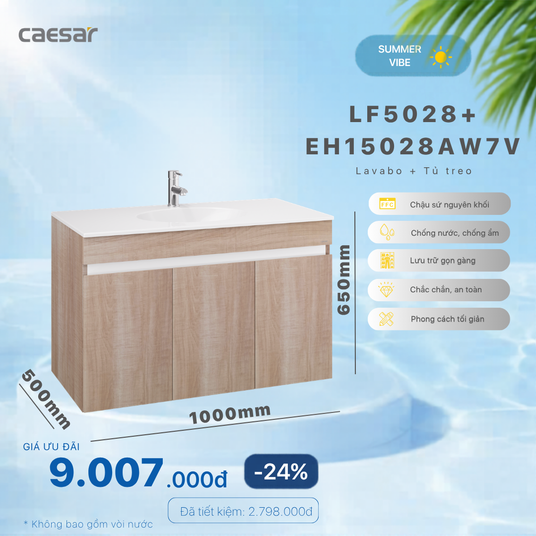  Khuyến mãi ưu đãi - Lavabo + Tủ treo - LF5028 + EH15028AW7V 