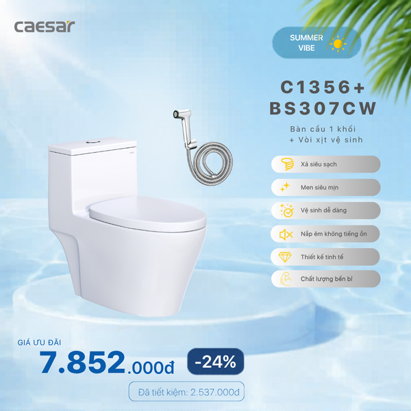 Khuyến mãi ưu đãi Bàn Cầu Một khối + Vòi xịt  - C1356 + BS307CW