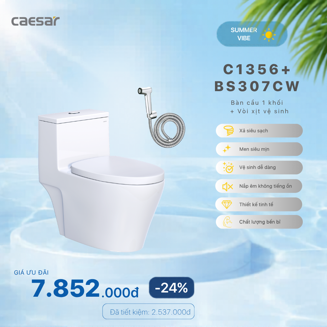  Khuyến mãi ưu đãi Bàn Cầu Một khối + Vòi xịt  - C1356 + BS307CW 