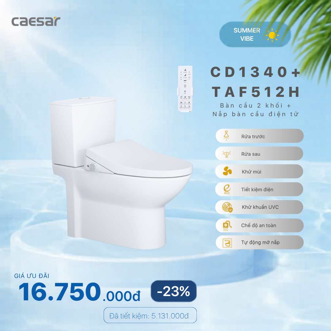  Khuyến mãi ưu đãi - Bàn Cầu hai khối + Nắp điện tử - CD1340 - TAF512H 
