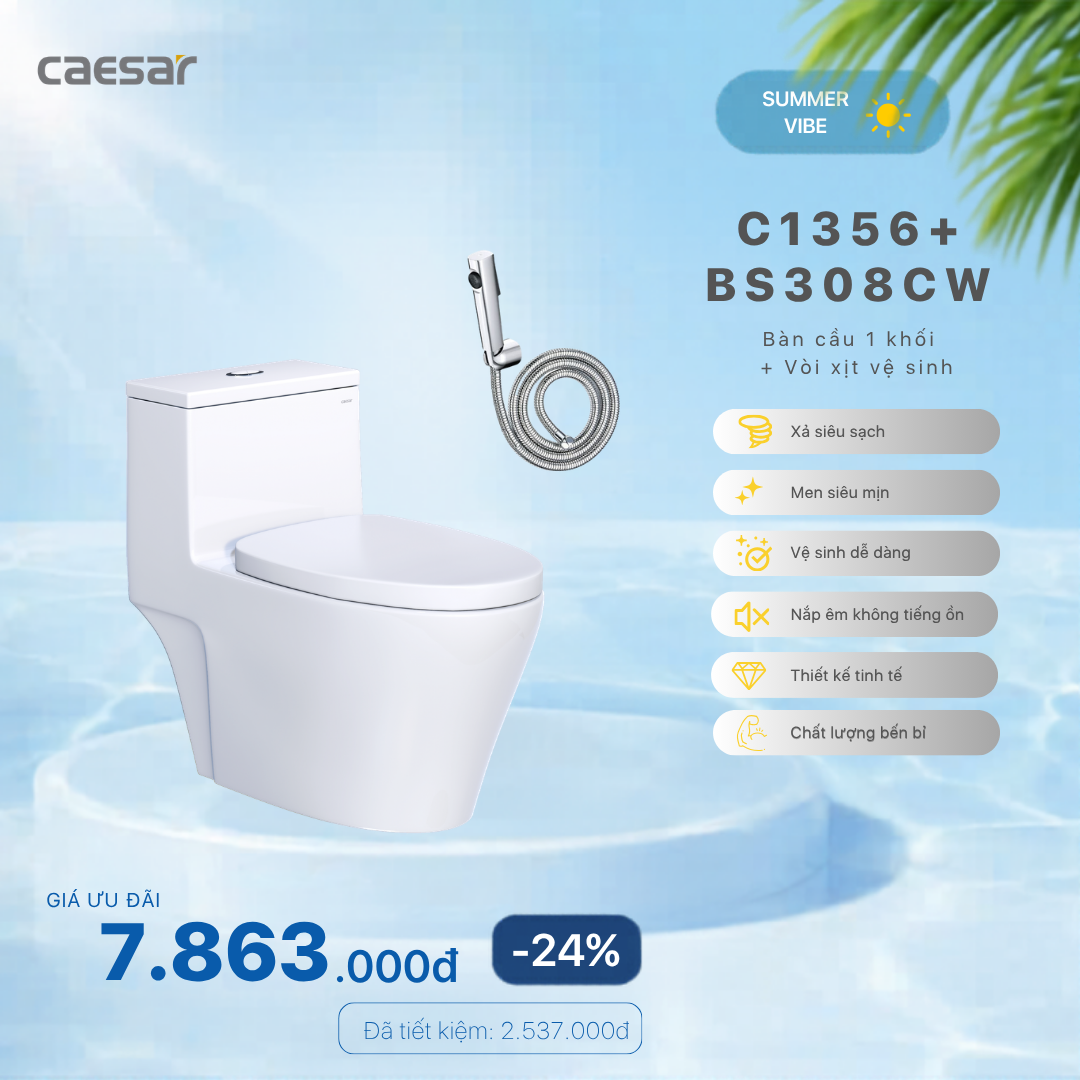  Khuyến mãi ưu đãi Bàn Cầu Một khối + Vòi xịt  - C1356 + BS308CW 