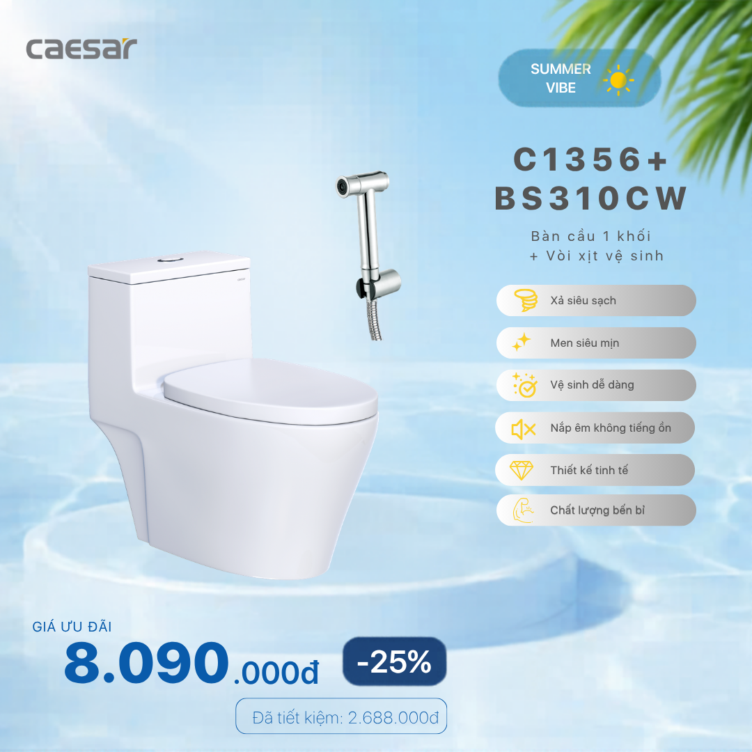  Khuyến mãi ưu đãi Bàn Cầu một khối + Vòi xịt  - C1356 + BS310CW 