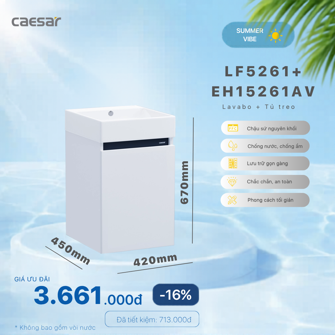  Khuyễn mãi ưu đãi Lavabo Kết Hợp Tủ Treo - LF5261 + EH15261AV 