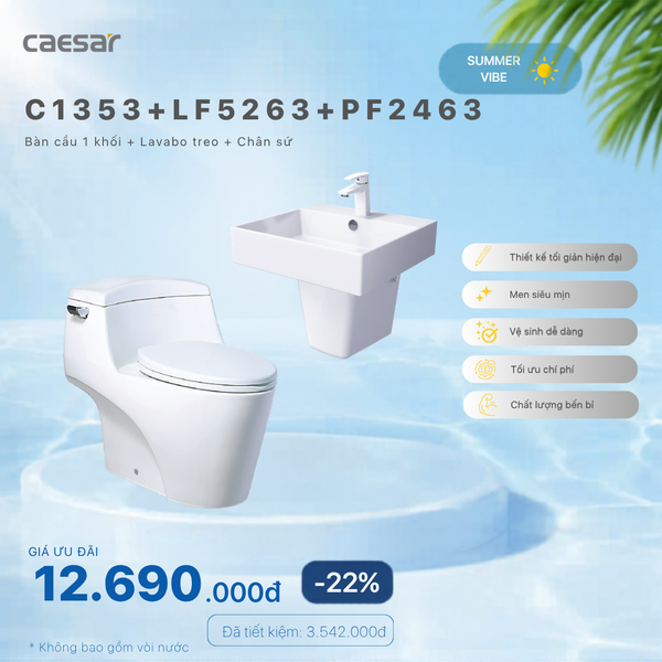  Khuyến mãi ưu đãi - Bàn cầu một khối + Lavabo + Chân treo - C1353 + LF5263 + PF2463 