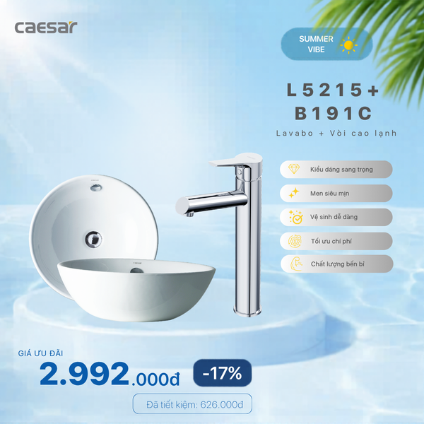  Khuyến mãi ưu đãi - Lavabo + Vòi lavabo Lạnh cao - L5215 + B191C 