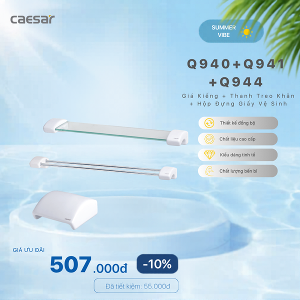  Khuyến mãi ưu đãi - Kệ Gương + Thanh treo khăn + Hộp đựng giấy vệ sinh - Q940 + Q941 + Q944 