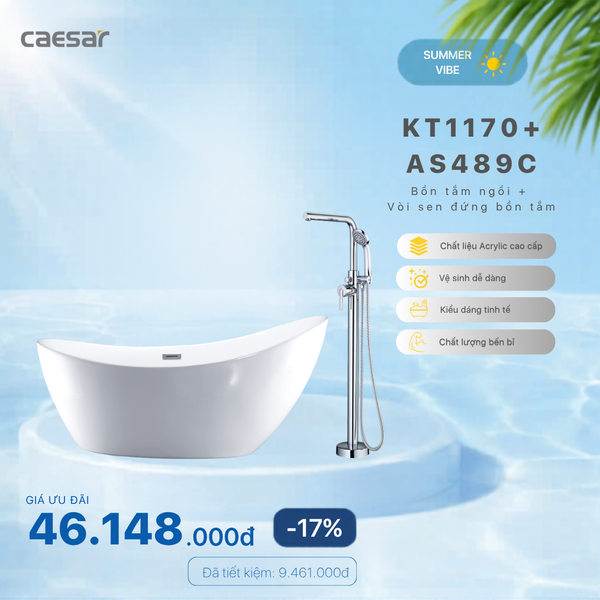  Khuyến mãi ưu đãi - Bồn tắm Ngồi + Vòi sen bồn tắm nóng lạnh - KT1170 + AS489C 