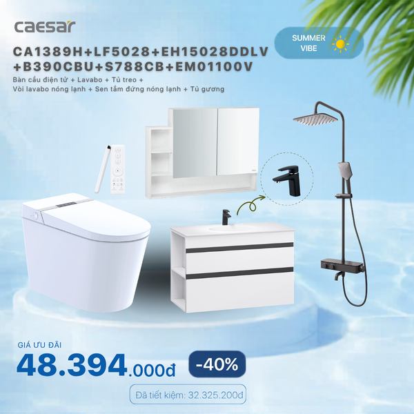  Khuyến mãi ưu đãi - Bàn cầu  + lavabo + tủ treo + Vòi Nóng Lạnh + Sen Tắm  + Tủ Gương - CA1389H + LF5028 + EH15028DDLV + B390CBU + S788CB + EM01100V 
