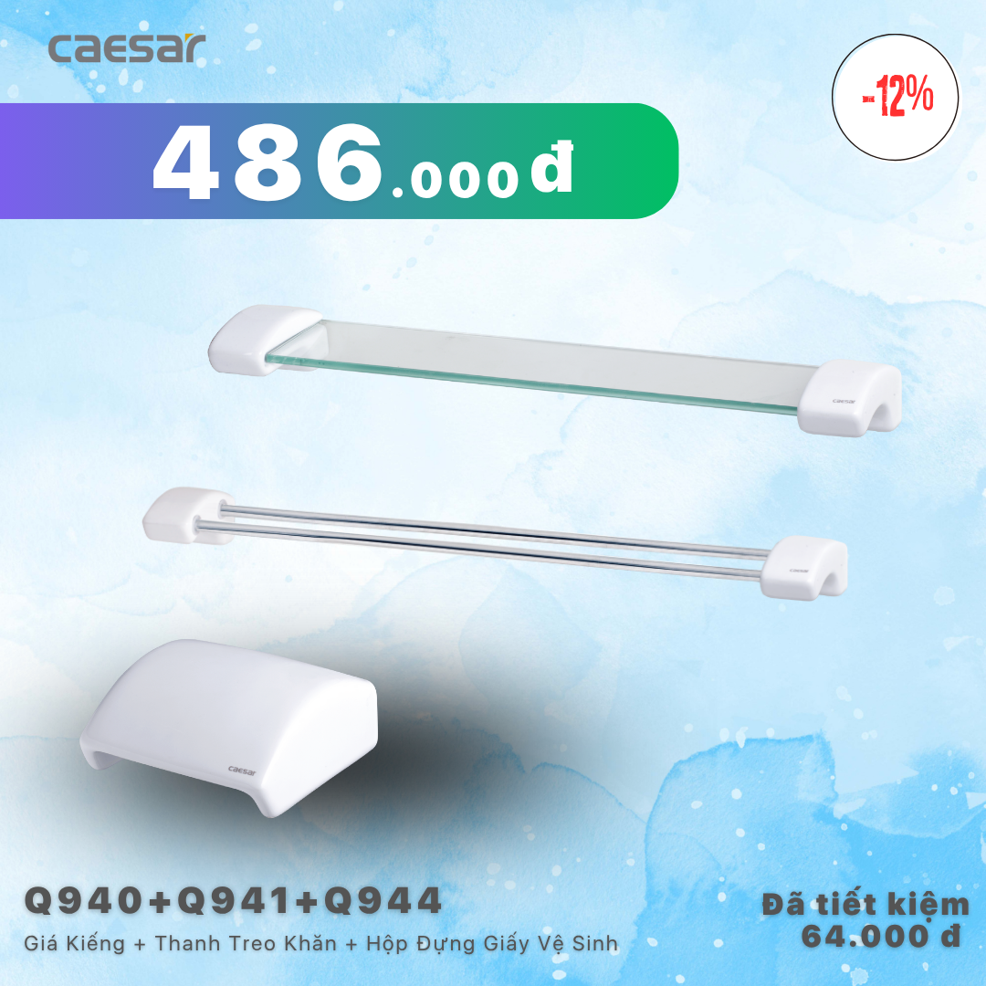  Khuyến mãi ưu đãi - Kệ Gương + Thanh treo khăn + Hộp đựng giấy vệ sinh - Q940 + Q941 + Q944 