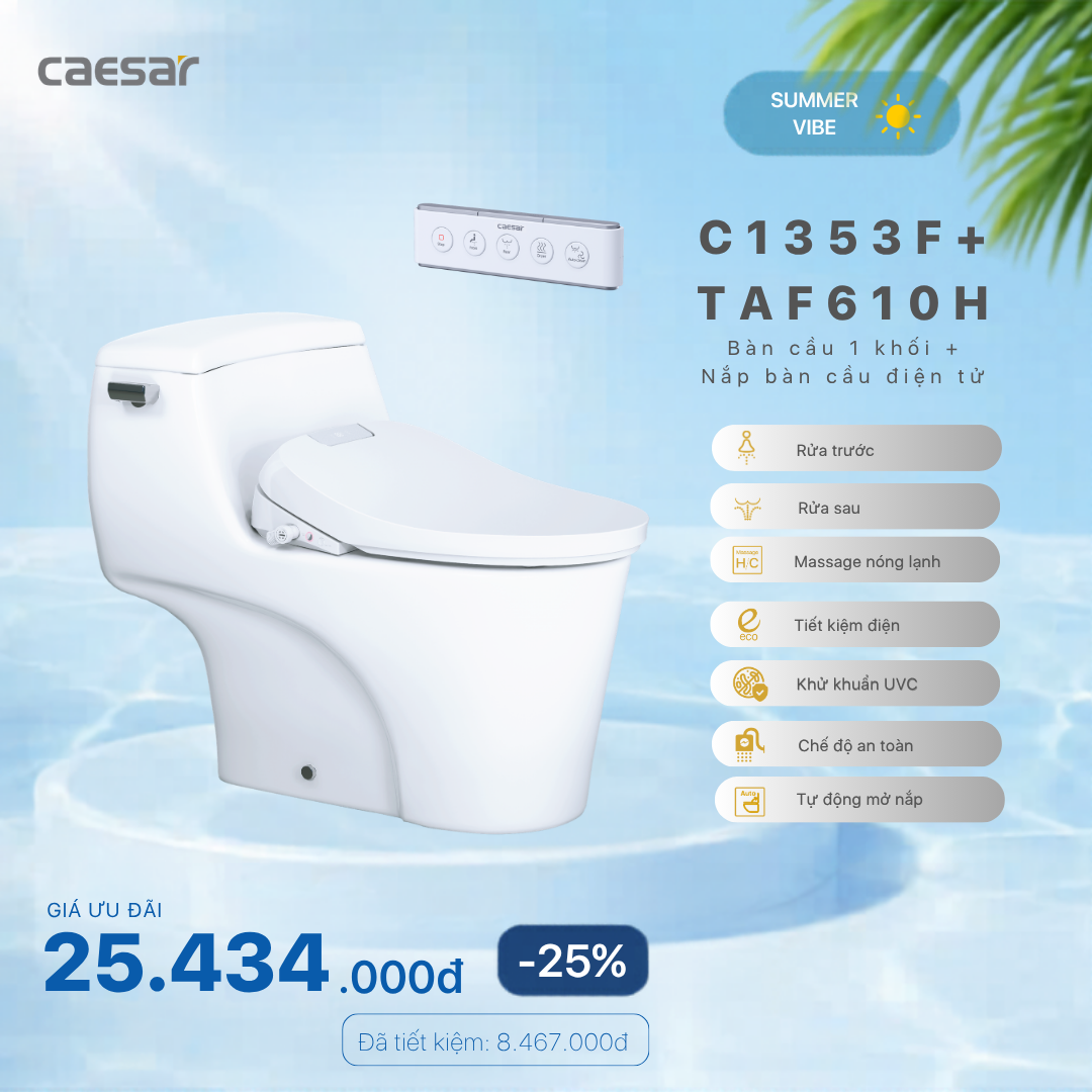  Khuyến mãi ưu đãi - Bàn Cầu một khối+ Nắp điện tử - C1353F + TAF610H 