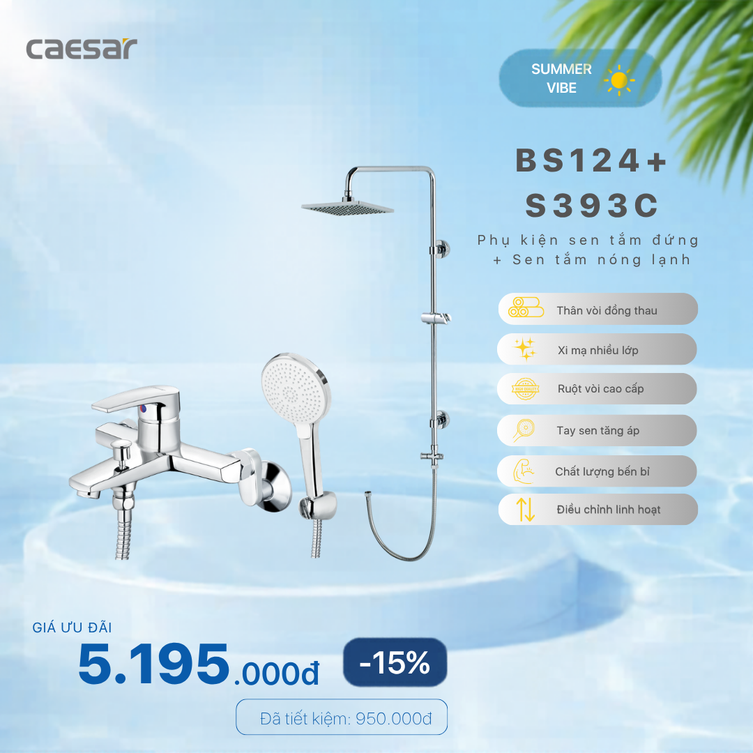  Khuyến mãi ưu đãi Sen tắm đứng kết hợp Vòi sen nóng lạnh - BS124 + S393C 