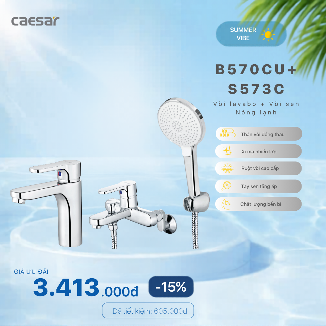  Khuyến mãi ưu đãi - Vòi lavabo Nóng Lạnh + Sen tắm Nóng Lạnh - B570CU + S573C 