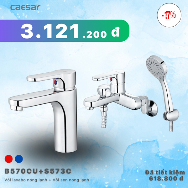 Khuyến mãi ưu đãi - Vòi lavabo Nóng Lạnh + Sen tắm Nóng Lạnh - B570CU + S573C