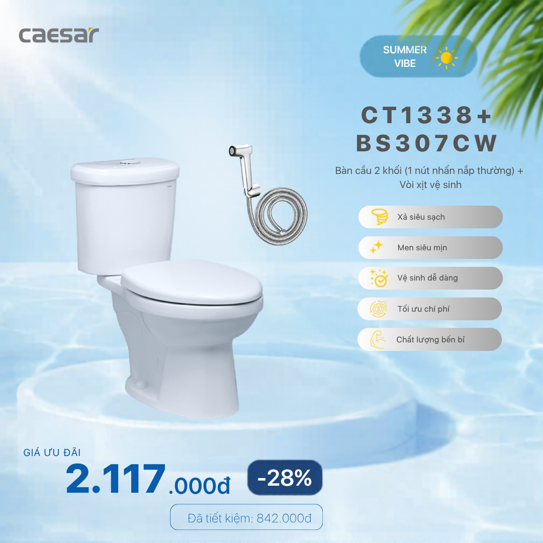  Khuyến mãi Bàn Cầu + Vòi Xịt - CT1338 + BS307CW 