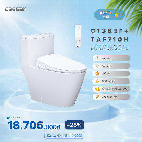 Khuyến mãi ưu đãi - Bàn Cầu một khối + Nắp điện tử - C1363F + TAF710H