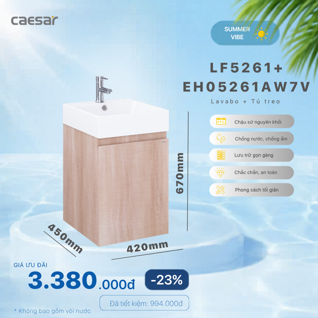  Khuyến mãi ưu đãi - Lavabo + tủ treo - LF5261 + EH05261AW7V 