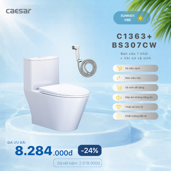 Khuyến mãi ưu đãi Bàn cầu một khối + Vòi xịt - C1363 + BS307CW